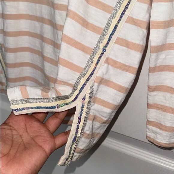 J. Crew Tan and White sequins Striped Long Sleeve Top Xs EUC - Picture 4 of 9